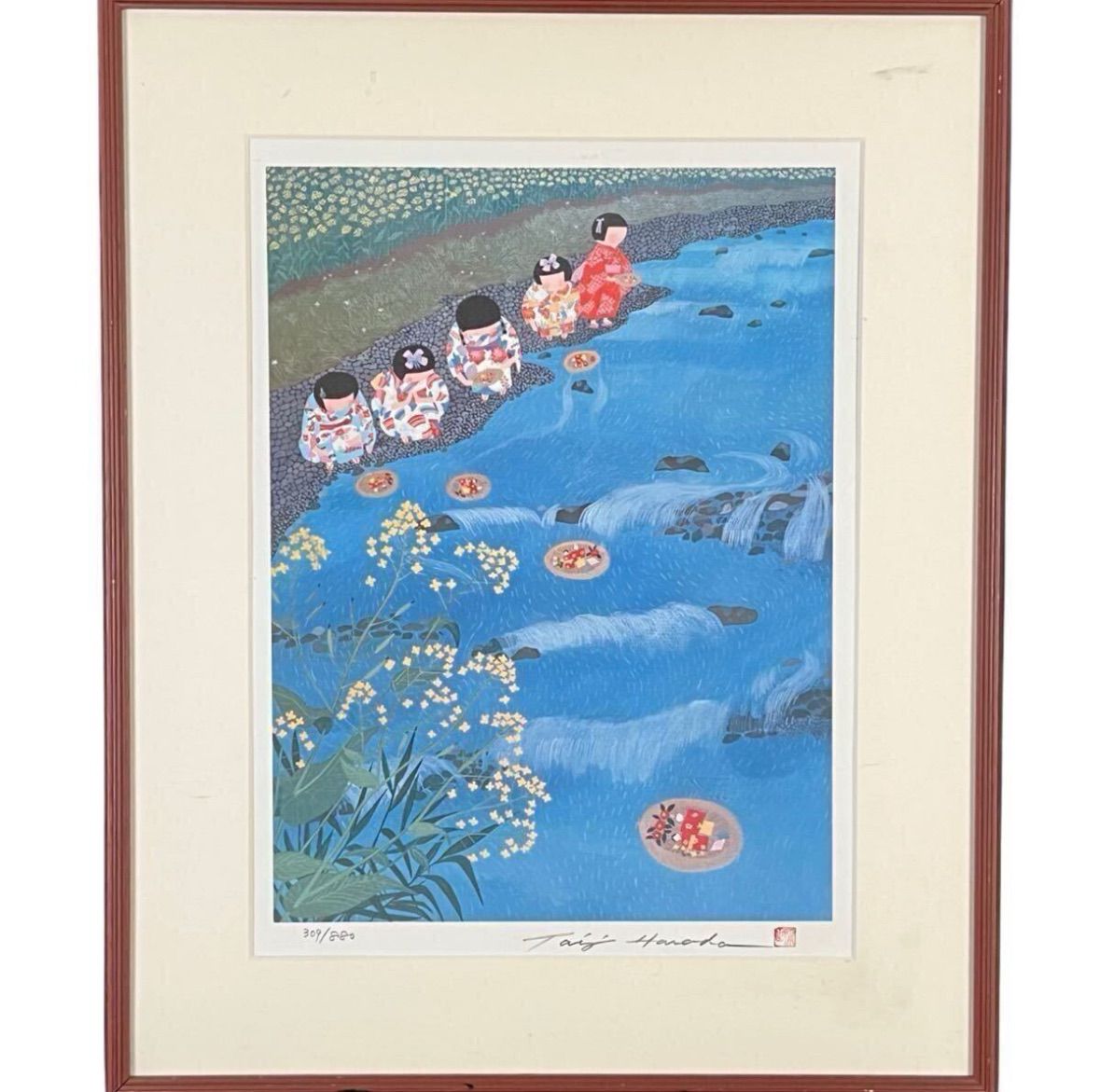 原田泰治 「ふるさとの四季 第4集」木版画 8号 証明シール 直筆サイン