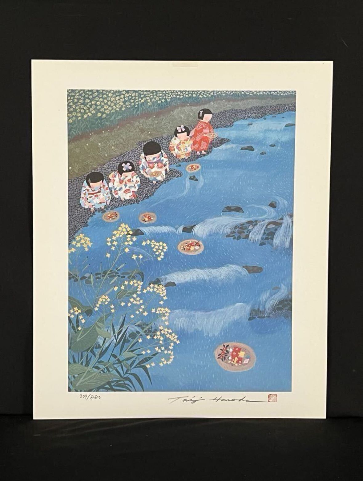 原田泰治 「ふるさとの四季 第4集」木版画 8号 証明シール 直筆サイン