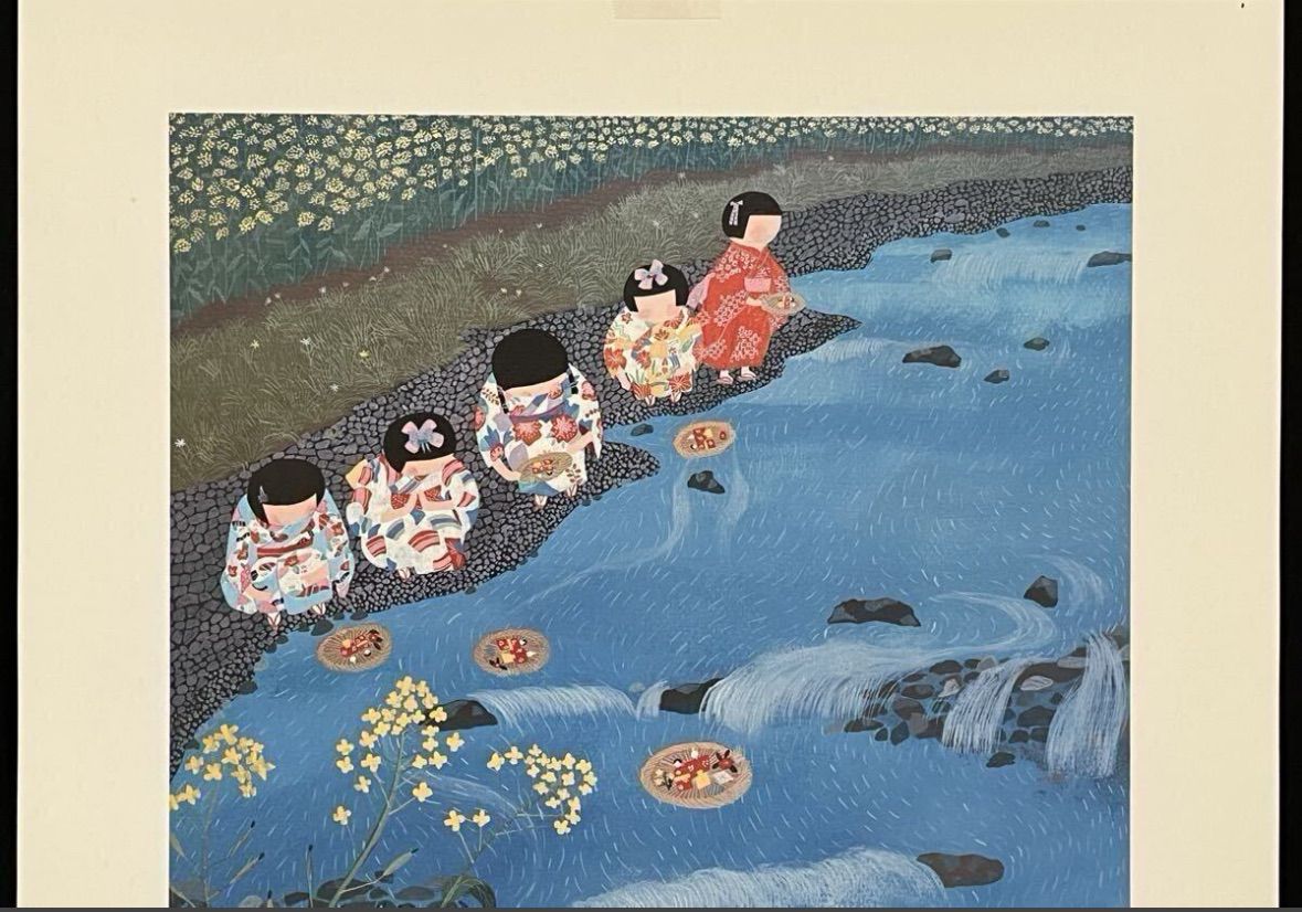 原田泰治 「ふるさとの四季 第4集」木版画 8号 証明シール 直筆サイン