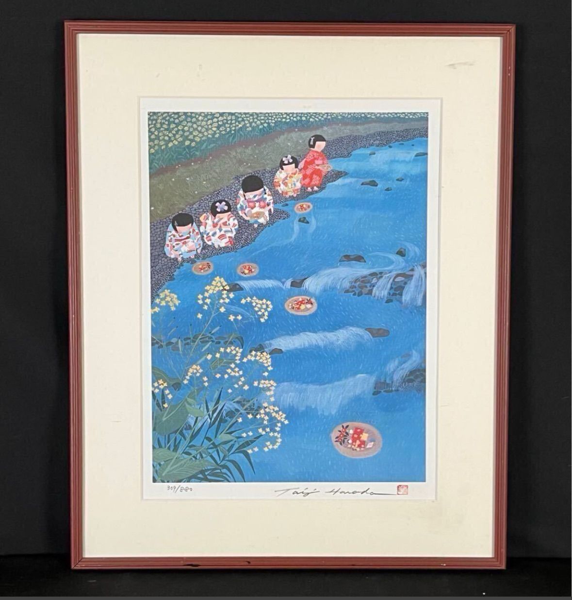 原田泰治 「ふるさとの四季 第4集」木版画 8号 証明シール 直筆サイン