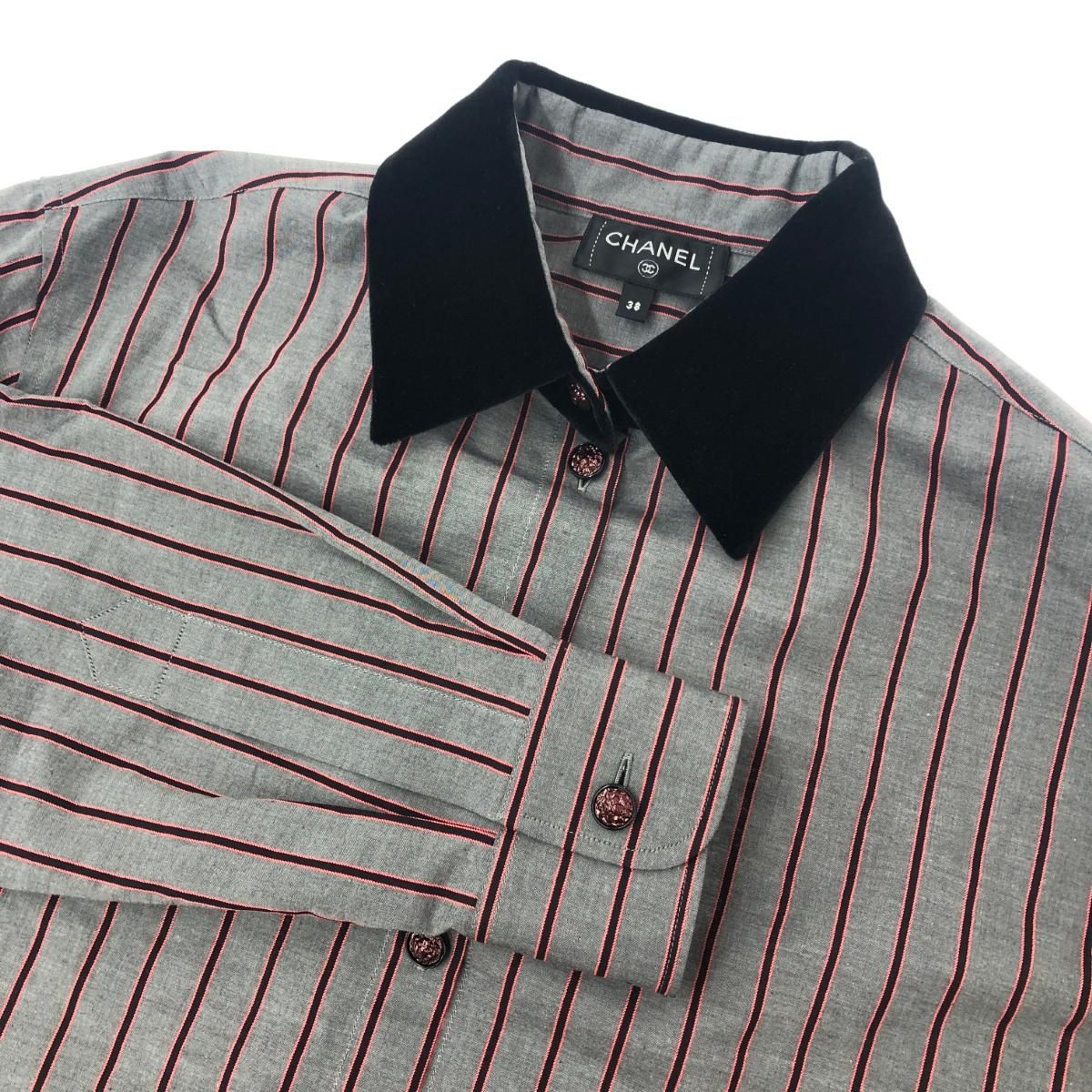 シャネル　正規品　ココマーク　ストライプシャツ　ブラウス CHANEL - Vintage シャネル シャツ ブラウス ストライプ ココマーク M