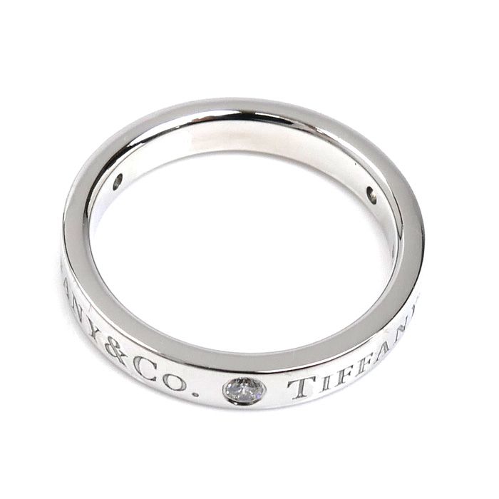 ティファニー　フラットバンドリング　3Pダイヤ　PT950 ロゴフラット バンドリング Pt950 3Pダイヤ