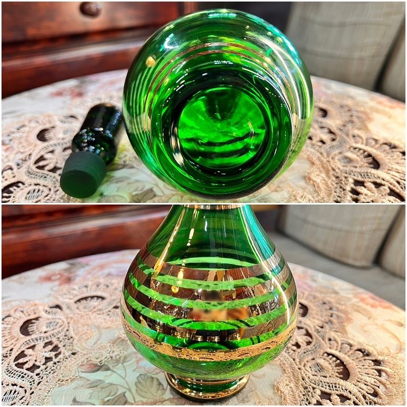 ワイングラス　ボヘミアン　グリーン ボヘミア「グラヴィール装飾 グリーン ワイングラス 高さ20cm