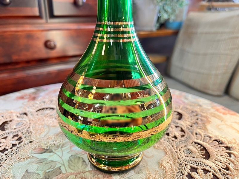 ボヘミア 水差し グラス6個セット アンティーク 緑 デカンタ＆ミニ