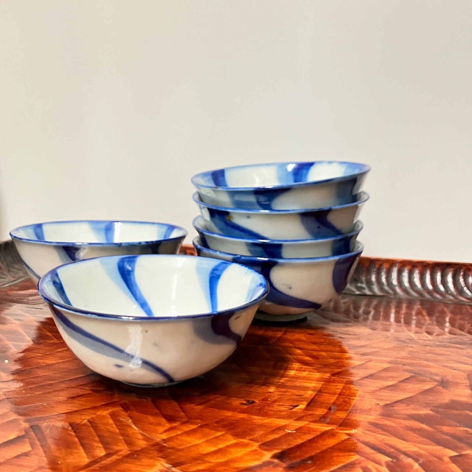 明治期 染付 捻り紋様 小鉢 6客 手描き 骨董器 和食器 |雑貨屋えこ