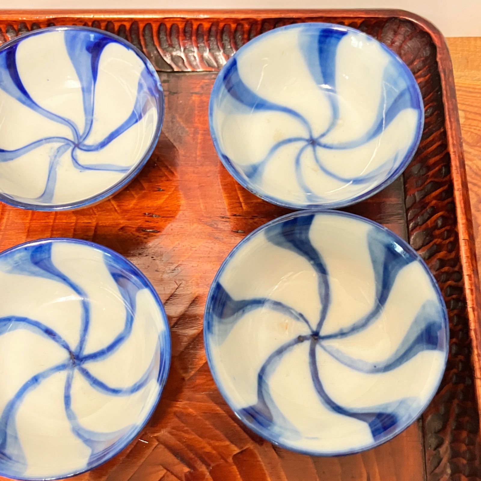 明治期 染付 捻り紋様 小鉢 6客 手描き 骨董器 和食器 |雑貨屋えこ