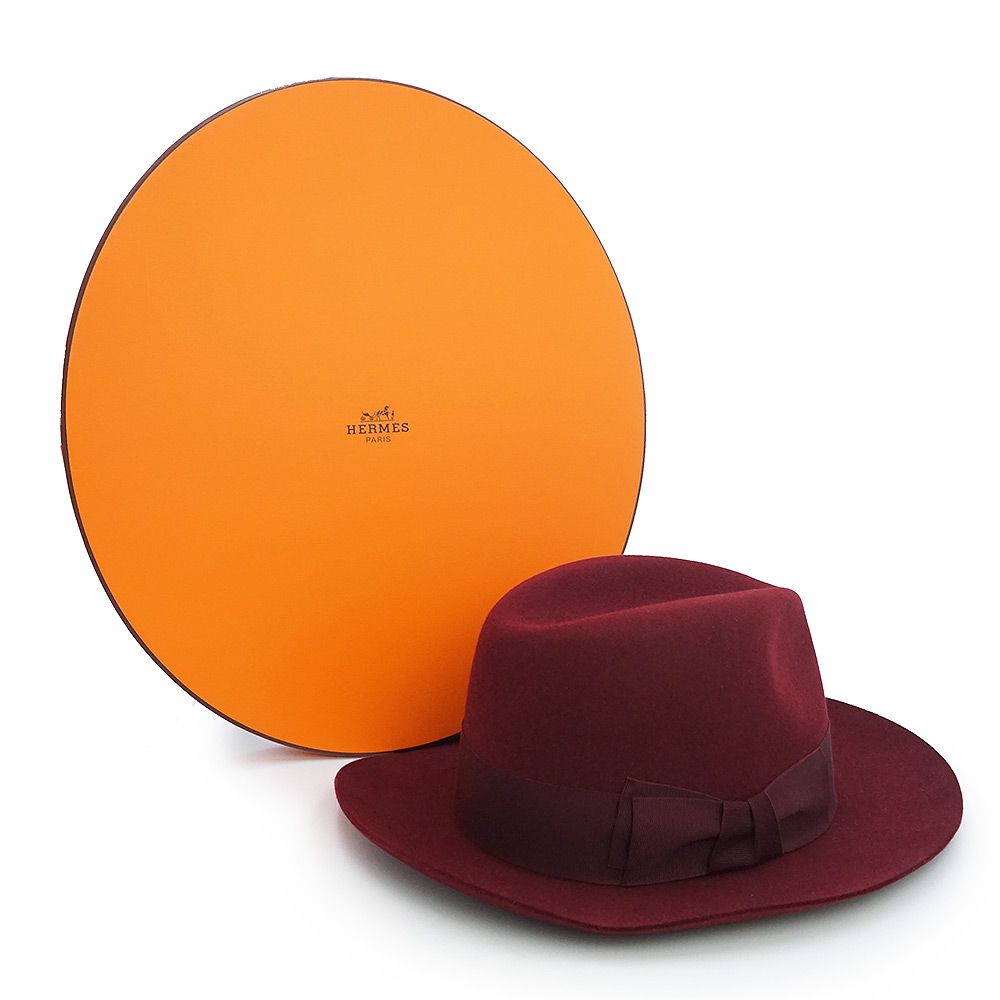 エルメス パリ ハット 帽子 58CM ラパン フェルト シルク リドゥヴァン