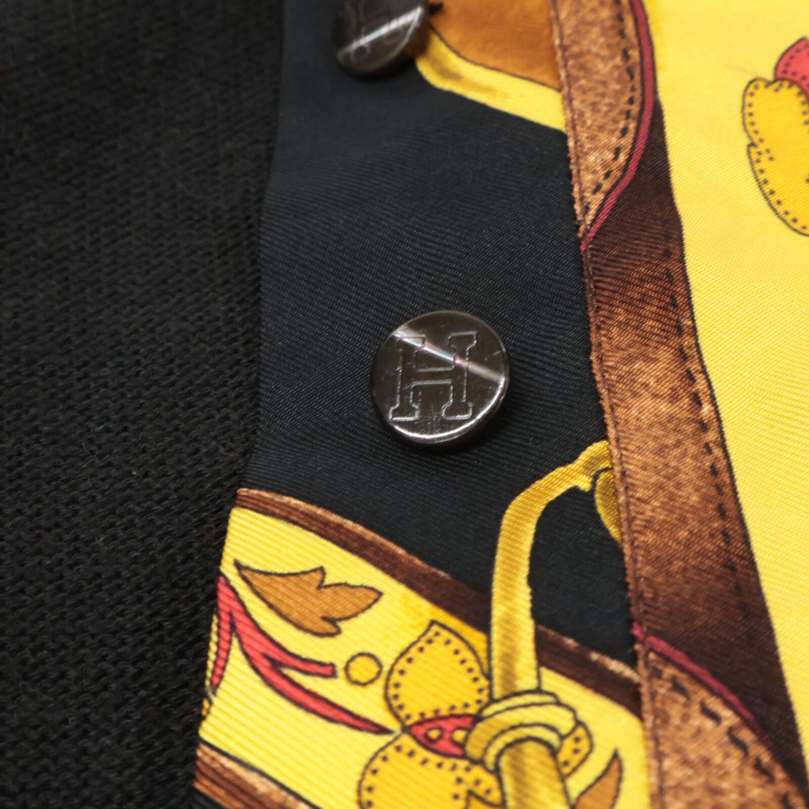 新品　未使用品　エルメス　シルクニットシャツ　ブラック　S HERMES エルメス シルク ニット切替 総柄 長袖シャツ l - メルカリ