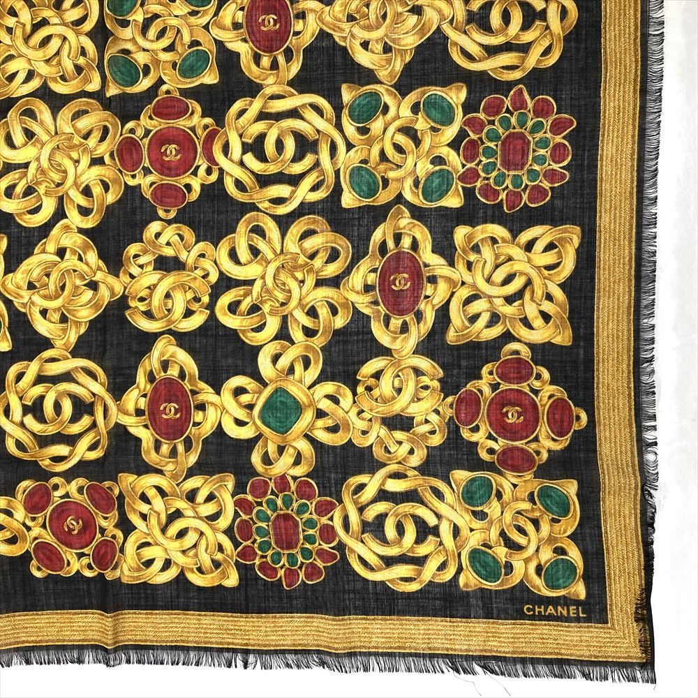 シャネル CHANEL スカーフ シルク カシミア ブラック ココマーク