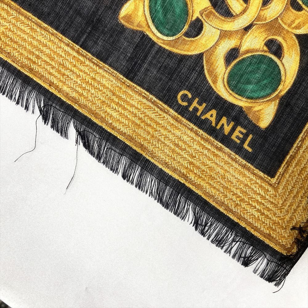 シャネル CHANEL スカーフ シルク カシミア ブラック ココマーク