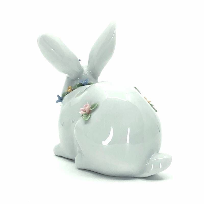 美品】LLADRO リヤドロ／花飾りの白うさぎ II フィギュリン／陶器