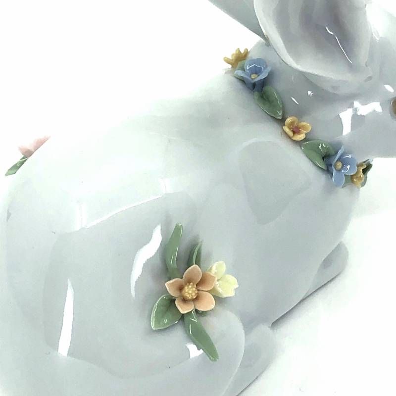 美品】LLADRO リヤドロ／花飾りの白うさぎ II フィギュリン／陶器