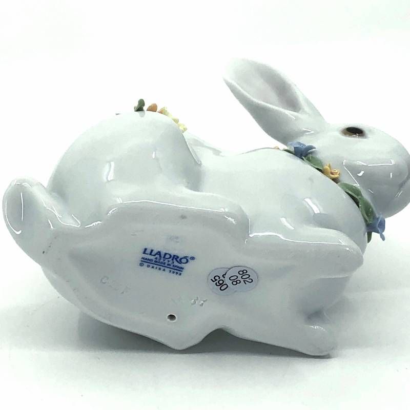 美品】LLADRO リヤドロ／花飾りの白うさぎ II フィギュリン／陶器