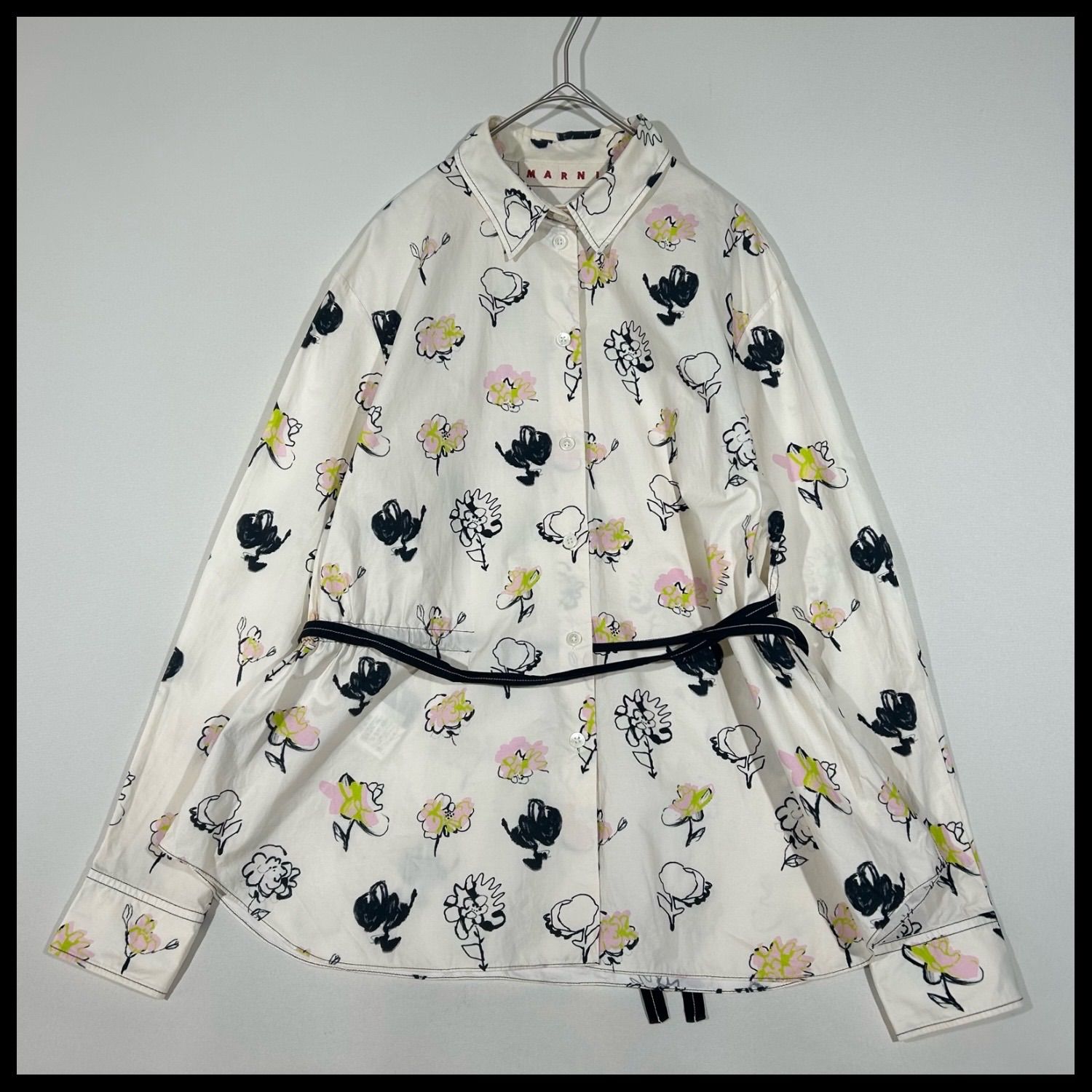マルニ marni 総柄シャツワンピース リボン 花柄 - メルカリ