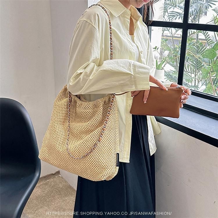 かごバッグ レディース トートバッグ 麦わらバッグ ピクニック 海