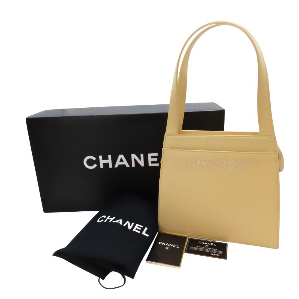 中古】CHANEL シャネル ロゴ刺繍 ショルダーバッグ ベージュ