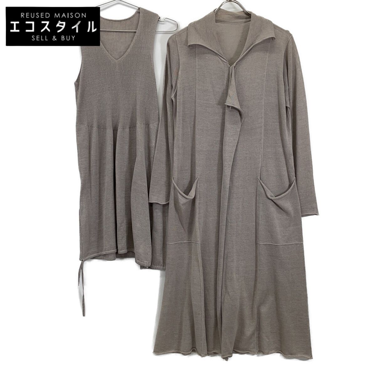 JURGEN LEHL ヨーガンレール ｸﾞﾚｰ ｼﾙｸ×ﾘﾈﾝ ﾍﾟﾁｺｰﾄｾｯﾄ ﾛﾝｸﾞｶｰﾃﾞｨｶﾞﾝ