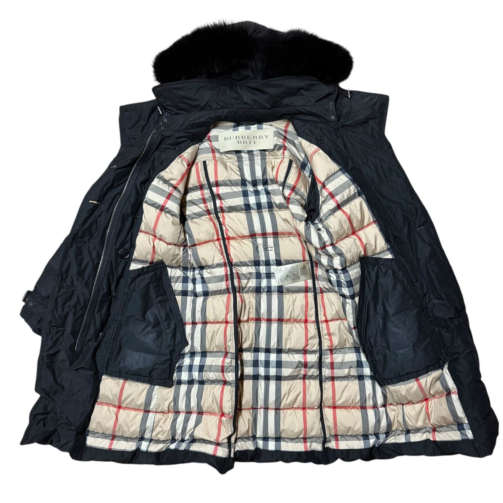 BURBERRY BRIT バーバリー レディース ダウンコート 黒リアルファー