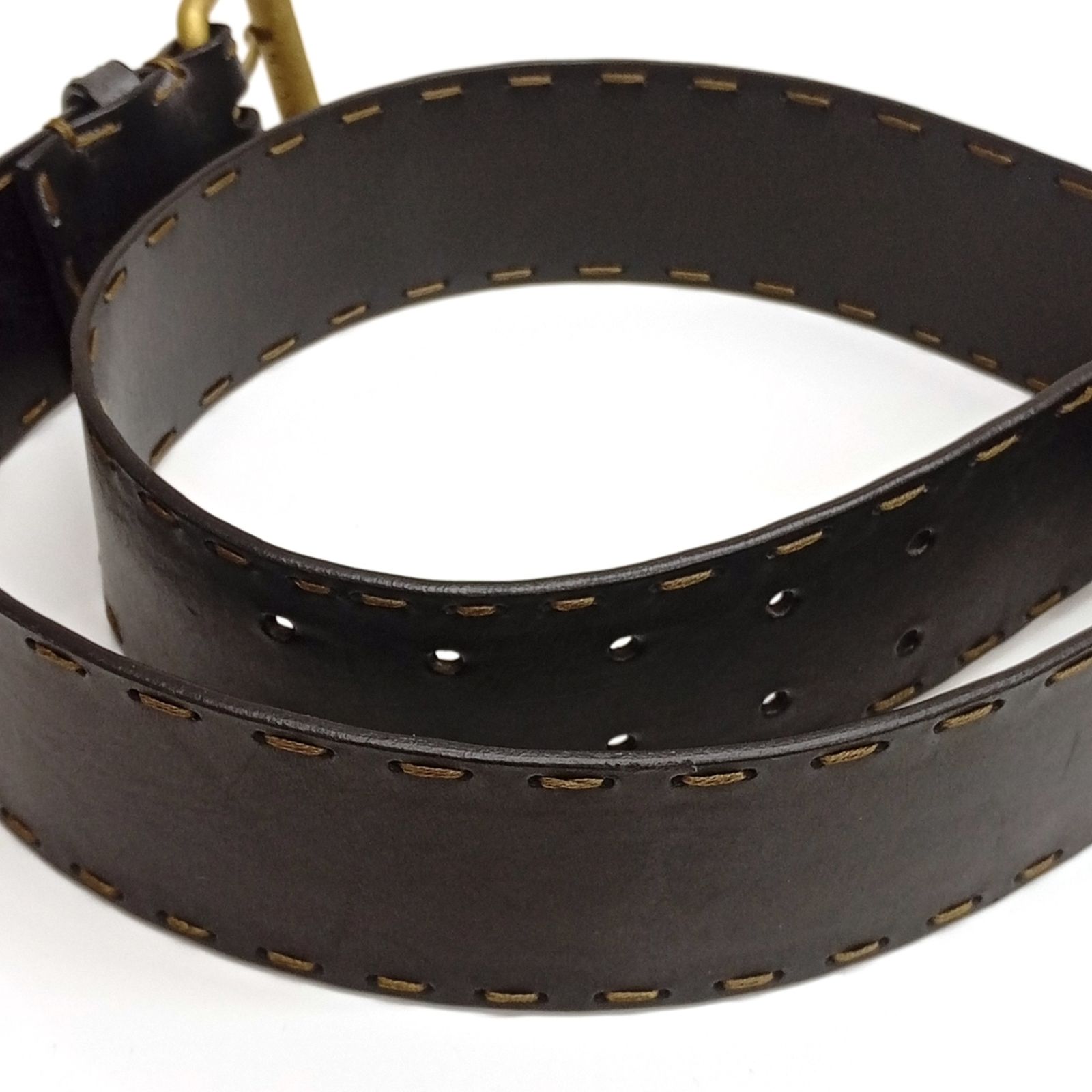 CELINE セリーヌ ベルト レザー ブラック ゴールド金具 【中古】JA-26