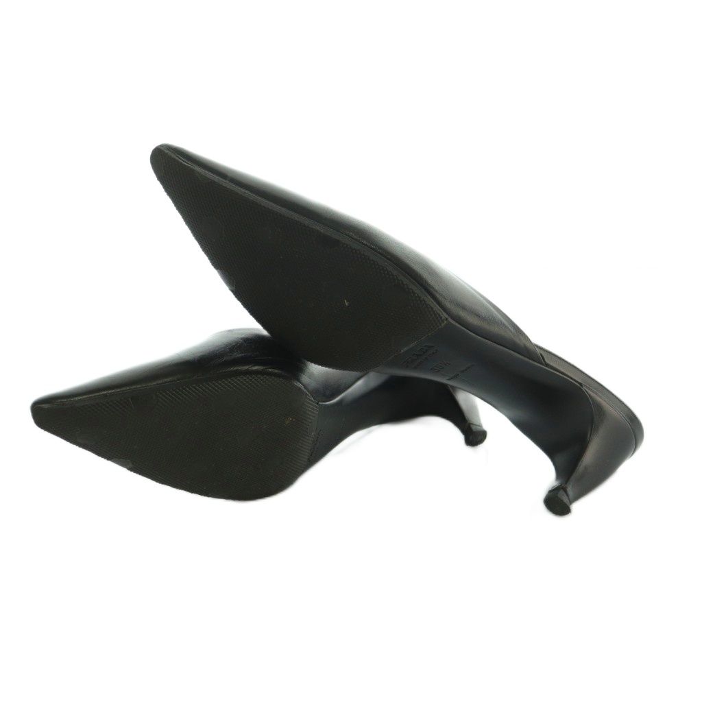 プラダ PRADA ミュール ポインテッドトゥ レザー 38.5 25.5cm 黒