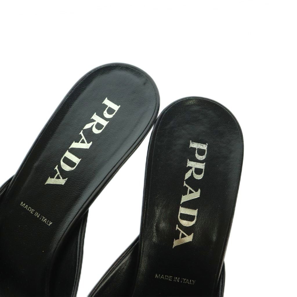 プラダ PRADA ミュール ポインテッドトゥ レザー 38.5 25.5cm 黒