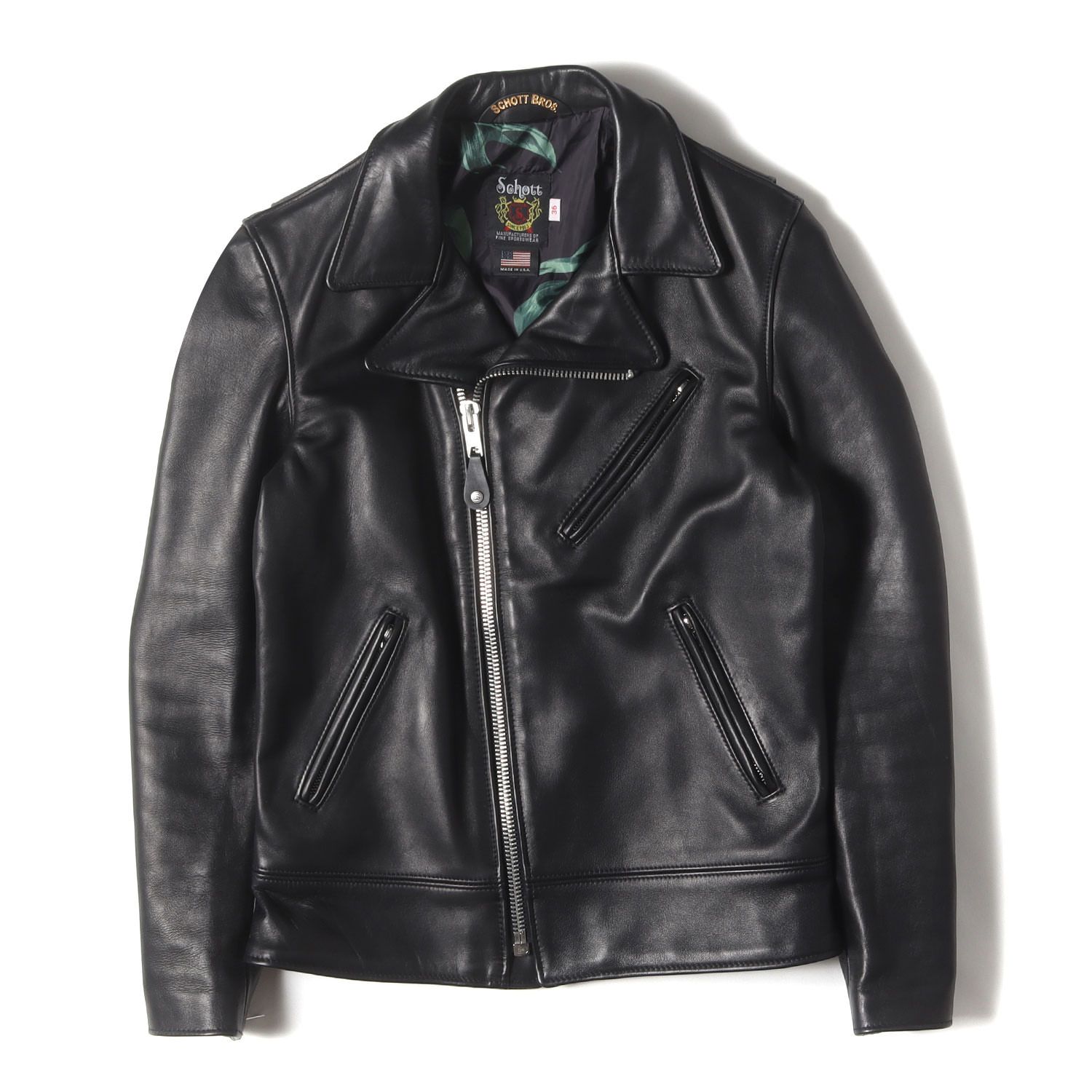 美品　Schott　STUSSY　ダブルライダースジャケット　レザー　希少コラボ 美品】STUSSY ステューシー ジャケット ブラック 黒 サイズ:36(S