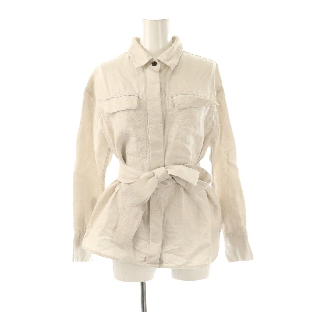エブール ebure リネンツイルフラップブラウス 36 オフホワイト /DO