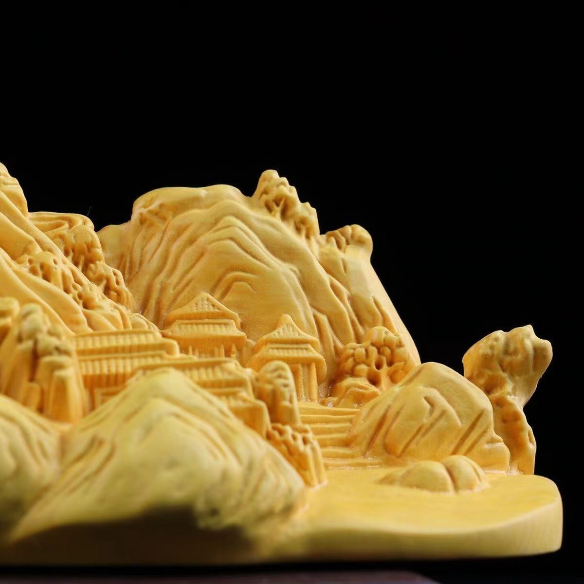 一点物 手工芸 文房具 ギフト】純手工彫刻 黄楊木（つげ）山水筆架