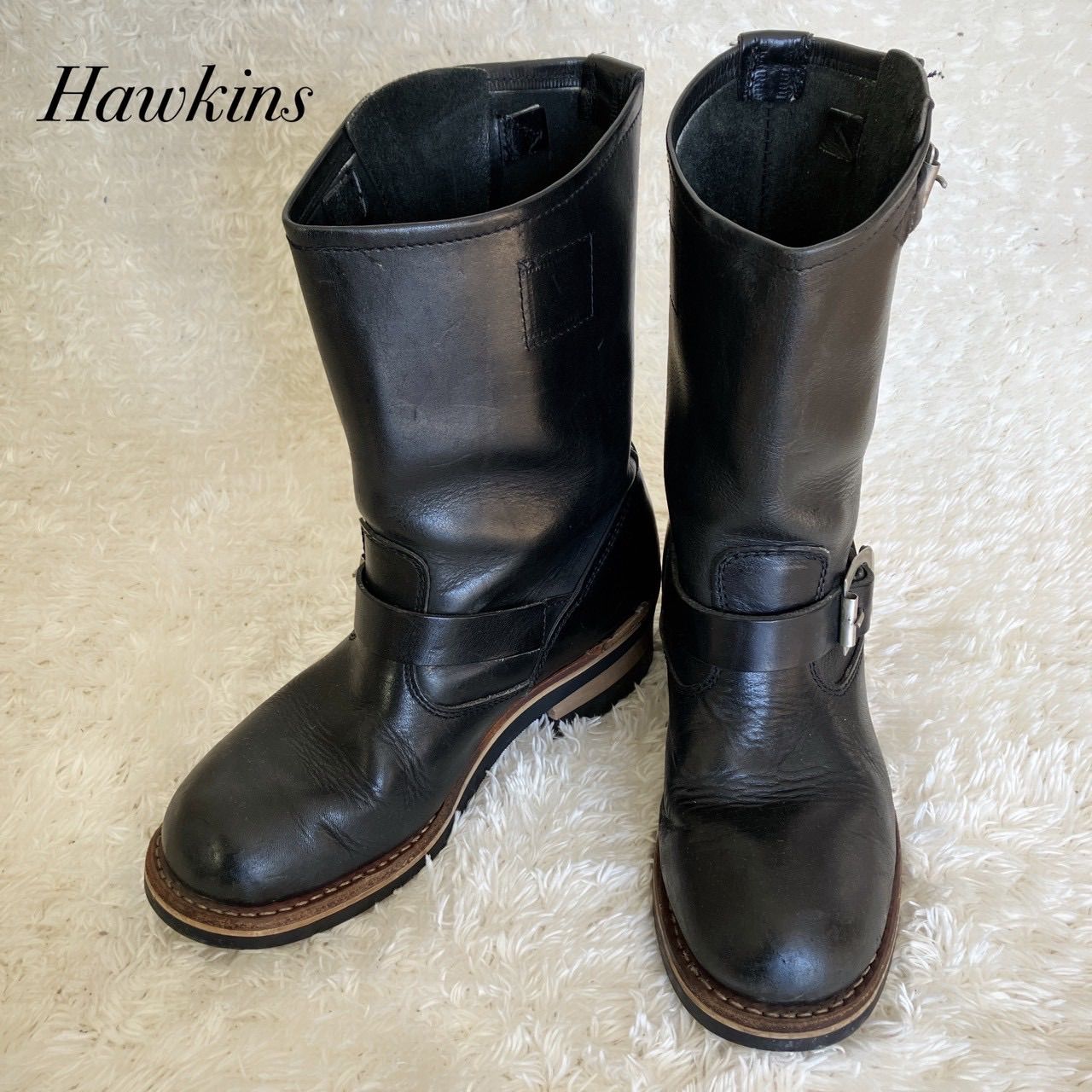 Hawkins ブラックレザーエンジニアブーツ Hawkins☆ブラックレザー☆エンジニアブーツ24.5cm - メルカリ