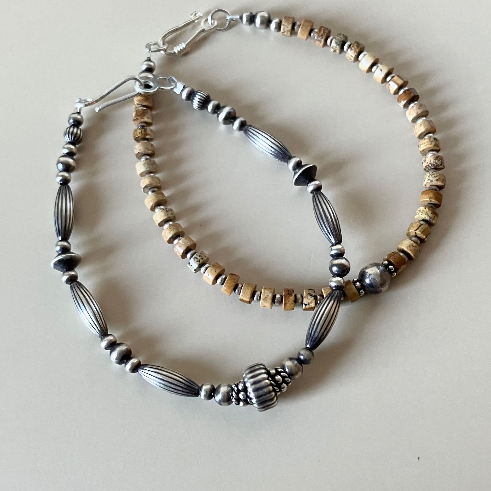 silver925ナバホパール×ジャスパーのブレスレット19.5cm メンズ vjt