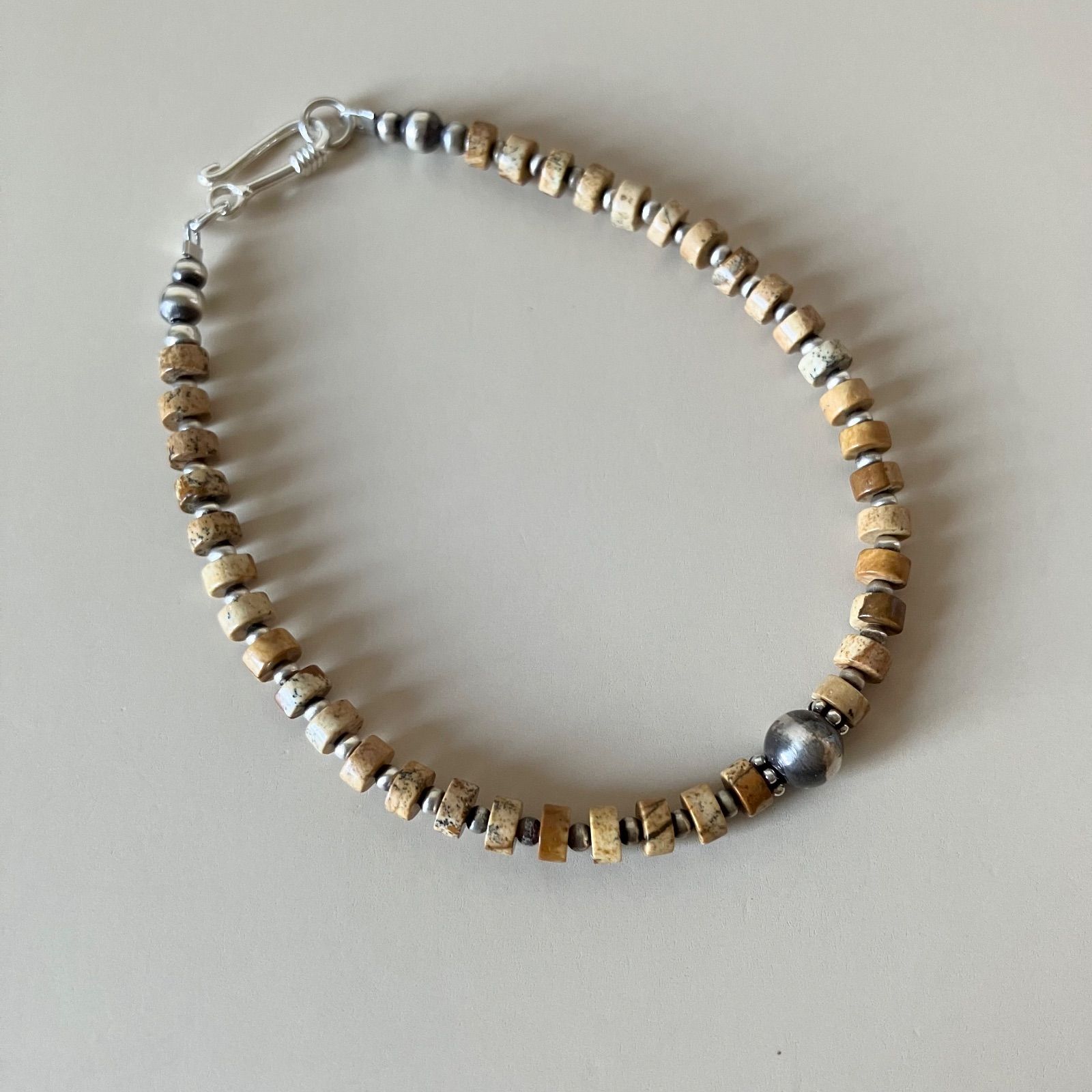 silver925ナバホパール×ジャスパーのブレスレット19.5cm メンズ vjt