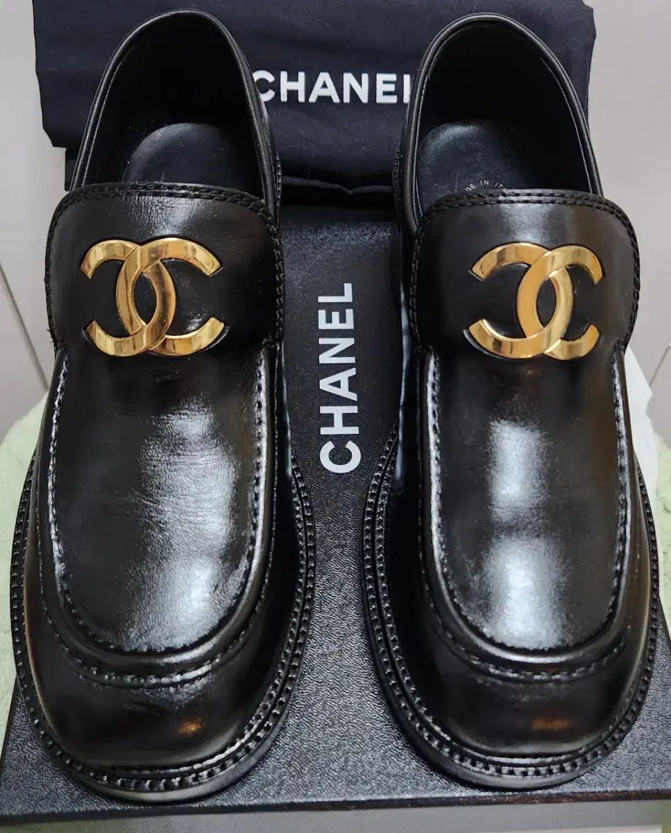 正規品 CHANEL シャネル ローファー ゴールド CCロゴマーク 厚底 5.5cm