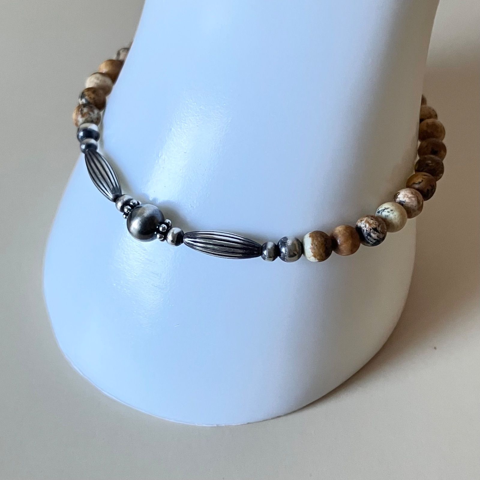 silver925ナバホパール×ジャスパーのブレスレット18.5cmメンズ vm.'pff