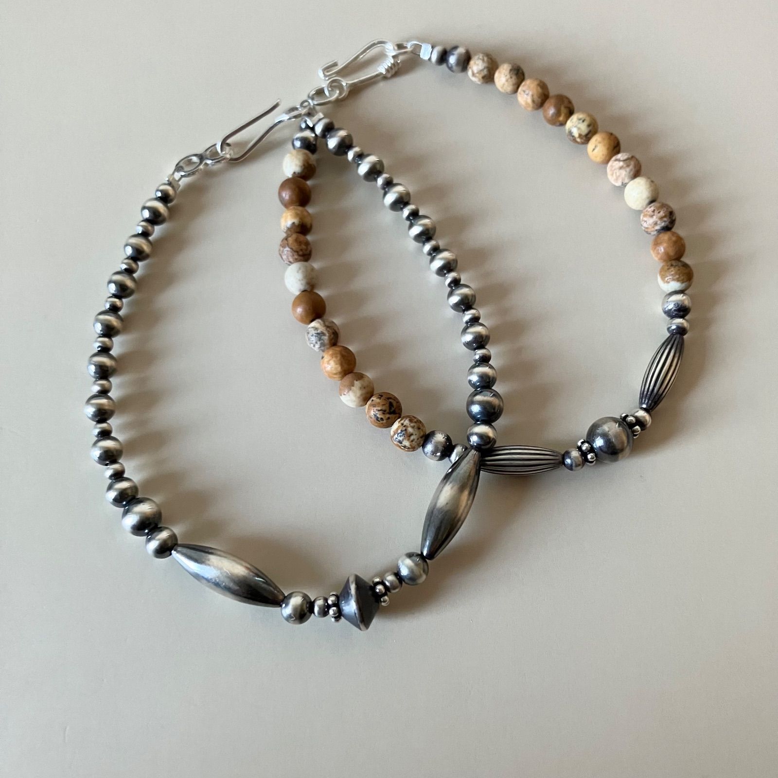 silver925ナバホパール×ジャスパーのブレスレット18.5cmメンズ vm.'pff