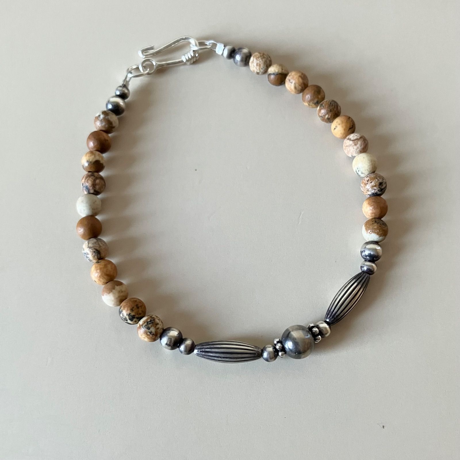 silver925ナバホパール×ジャスパーのブレスレット18.5cmメンズ vm.'pff