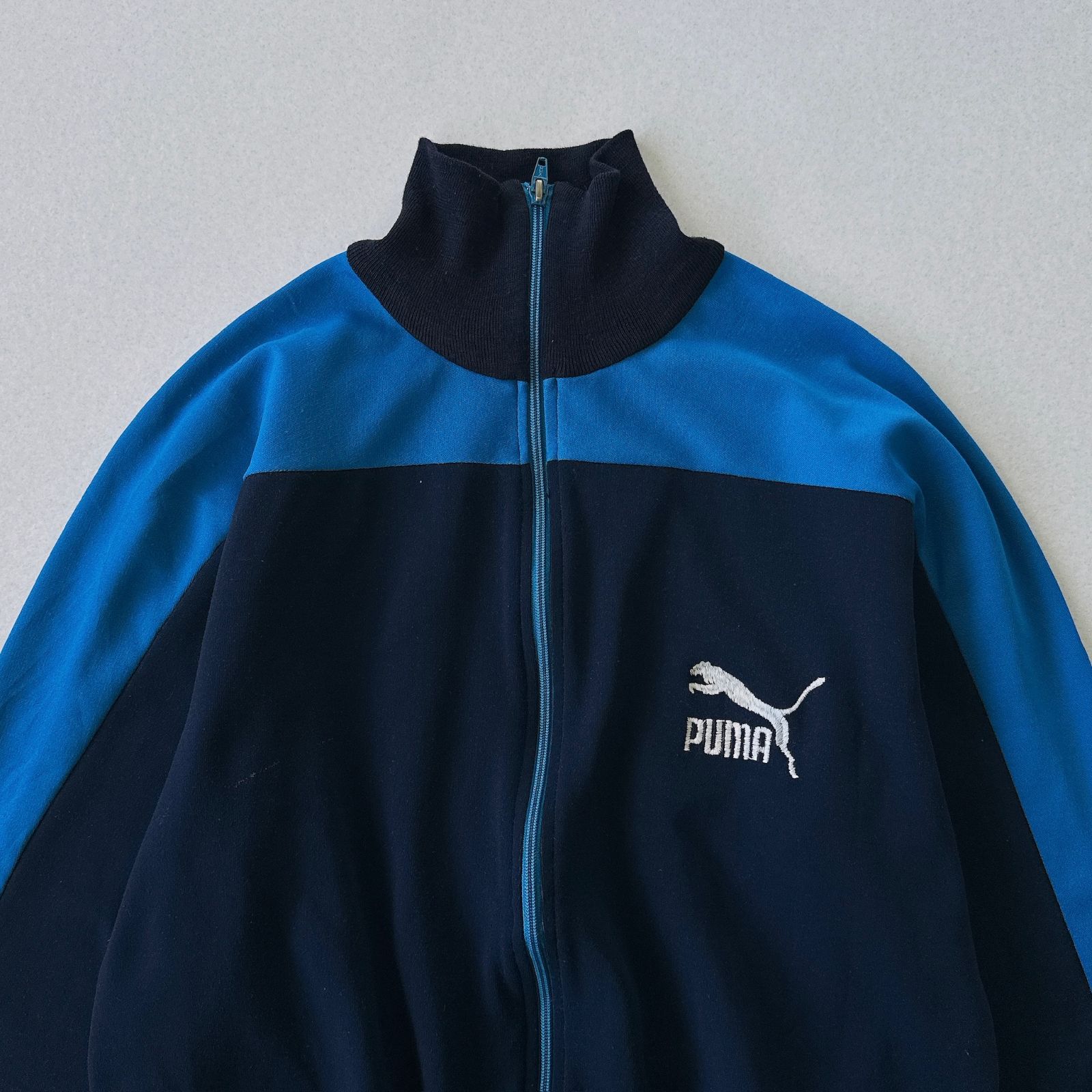 希少】80s-90s PUMA トラックジャケット L相当 紺×水色 切替 激レア