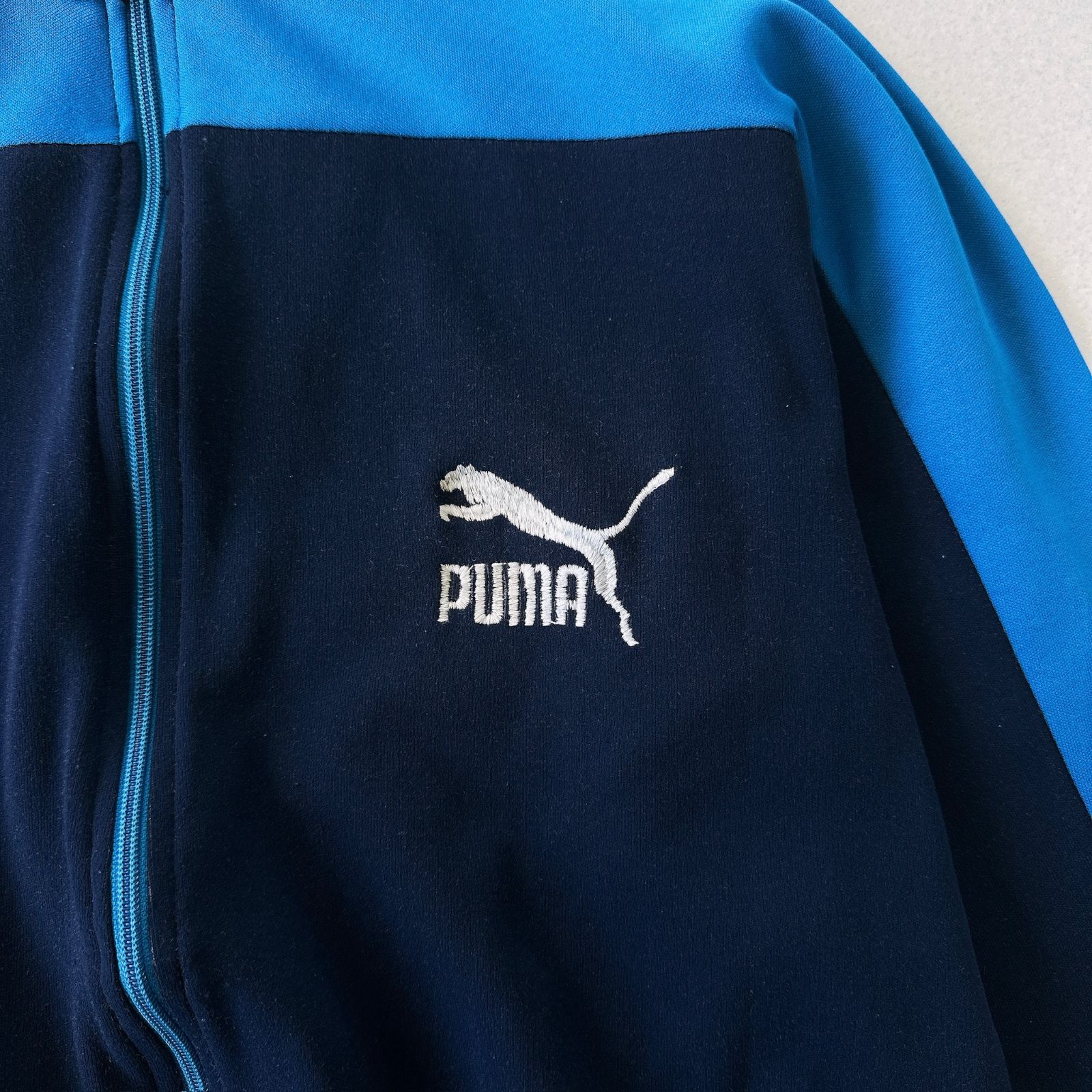 希少】80s-90s PUMA トラックジャケット L相当 紺×水色 切替 激レア