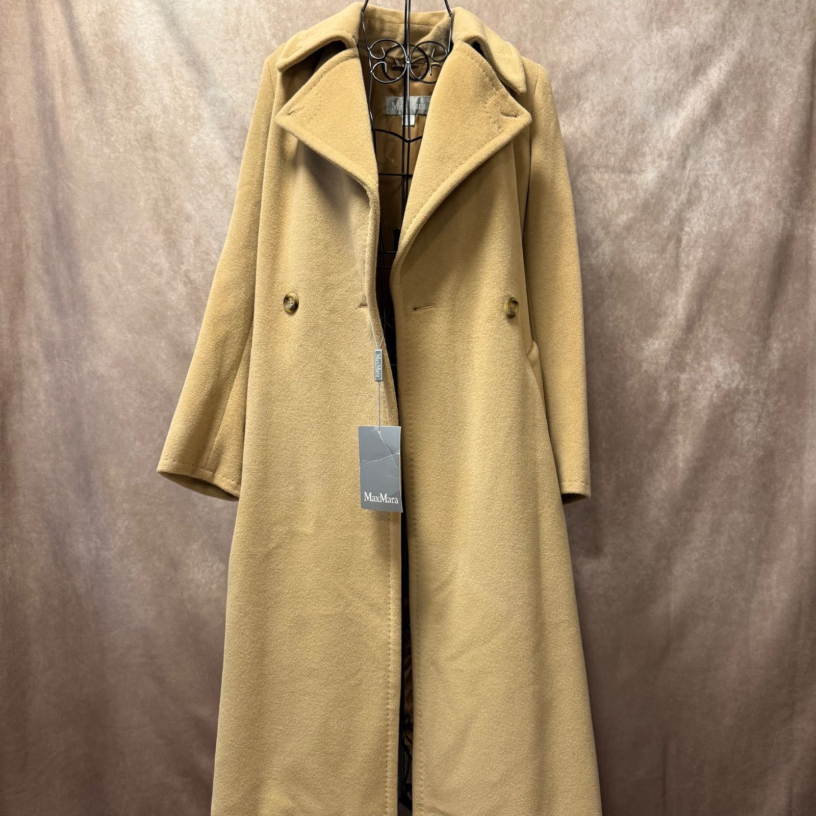 美品✨マックスマーラ　銀タグ　アンゴラ混　ベルデットコート　40 L キャメル Max Mara マックスマーラ 銀タグ ウール×アンゴラ50% ロングコート