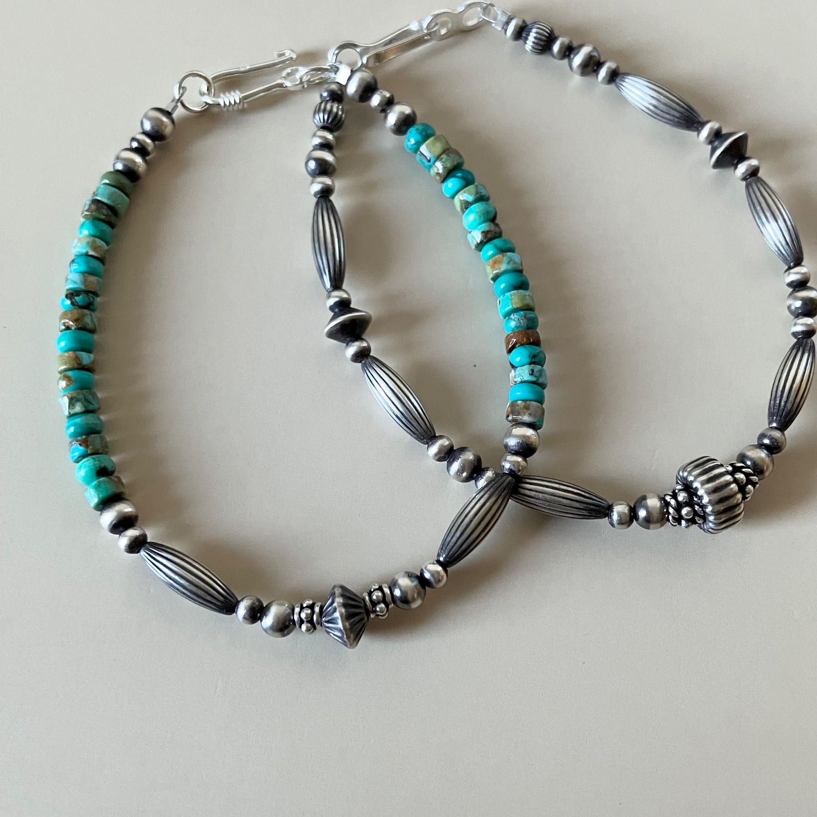 silver925ナバホパール×天然ターコイズのブレスレット18.8cm メンズ