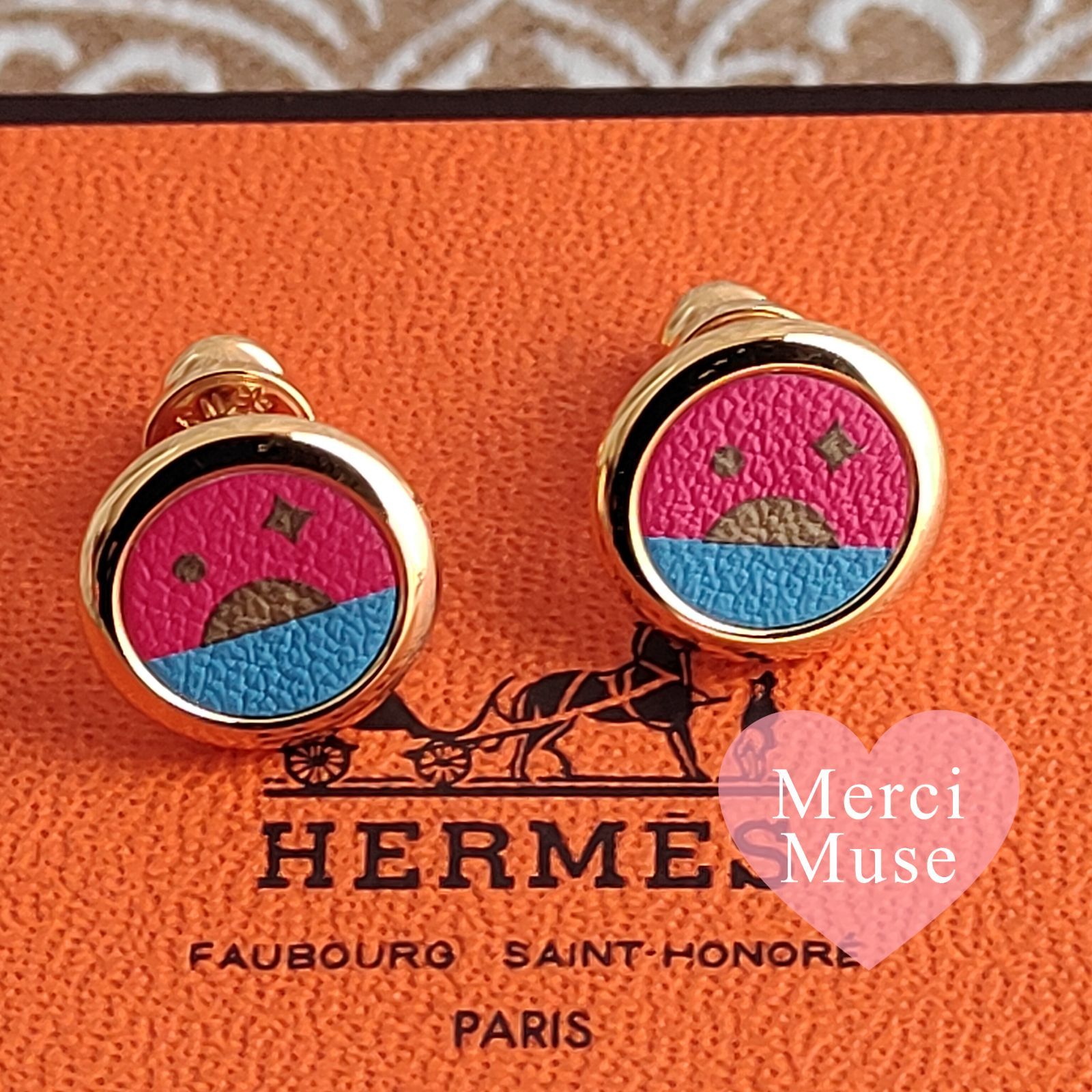 ❤お得なお品❤セレストピアス ピンクxブルー ゴールド金具 エルメス