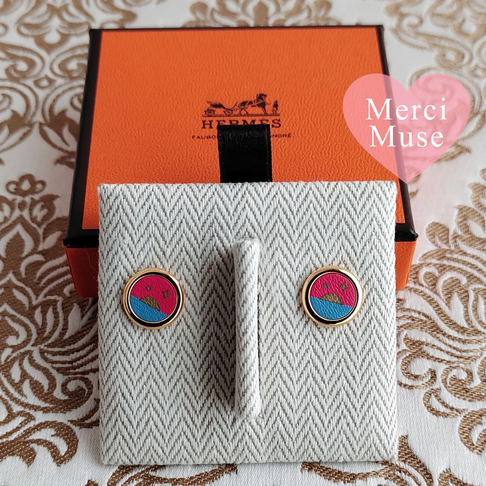 ❤お得なお品❤セレストピアス ピンクxブルー ゴールド金具 エルメス