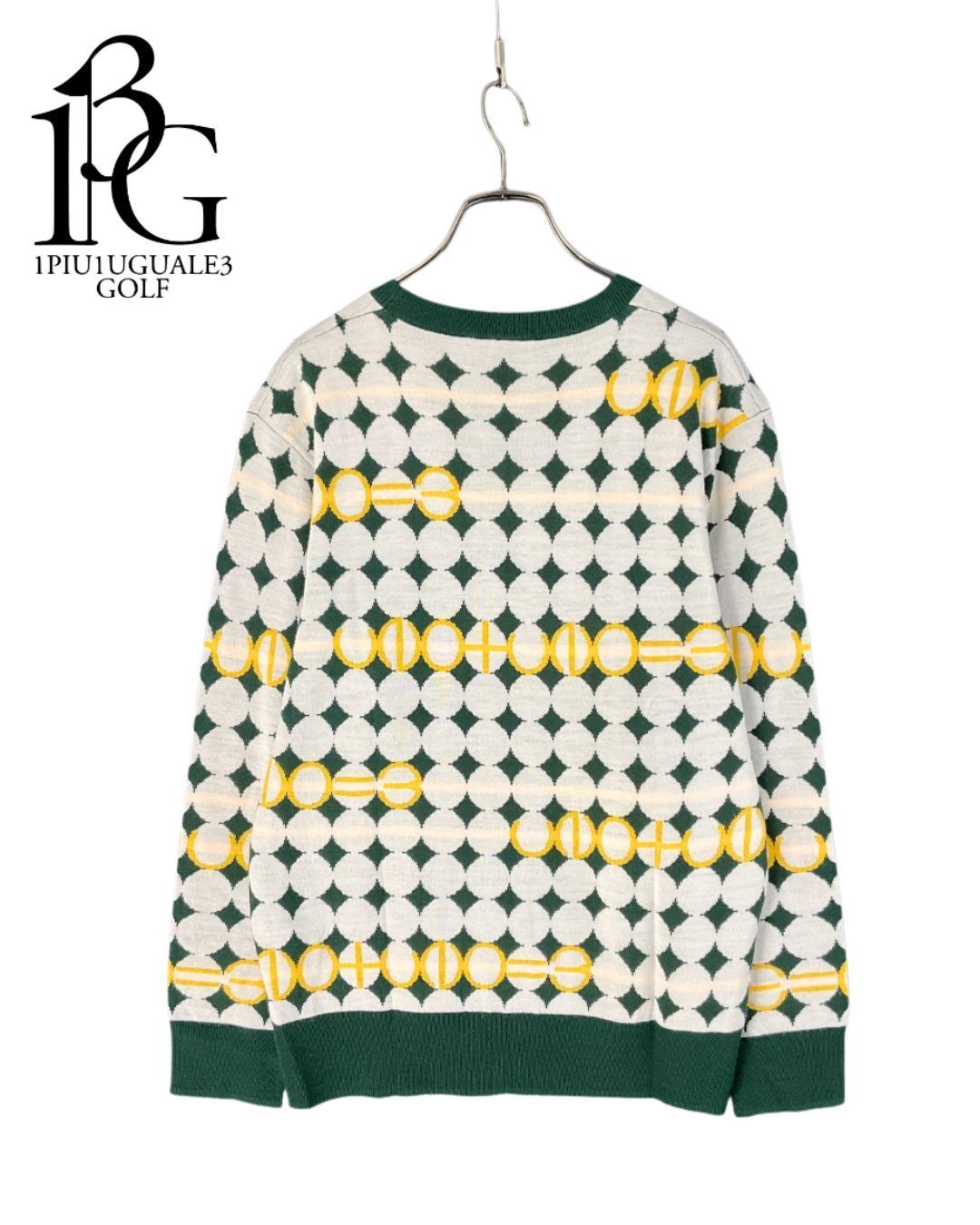 1PIU1UGUALE3 GOLF 総柄クルーネックニット ? グリーン×ホワイト