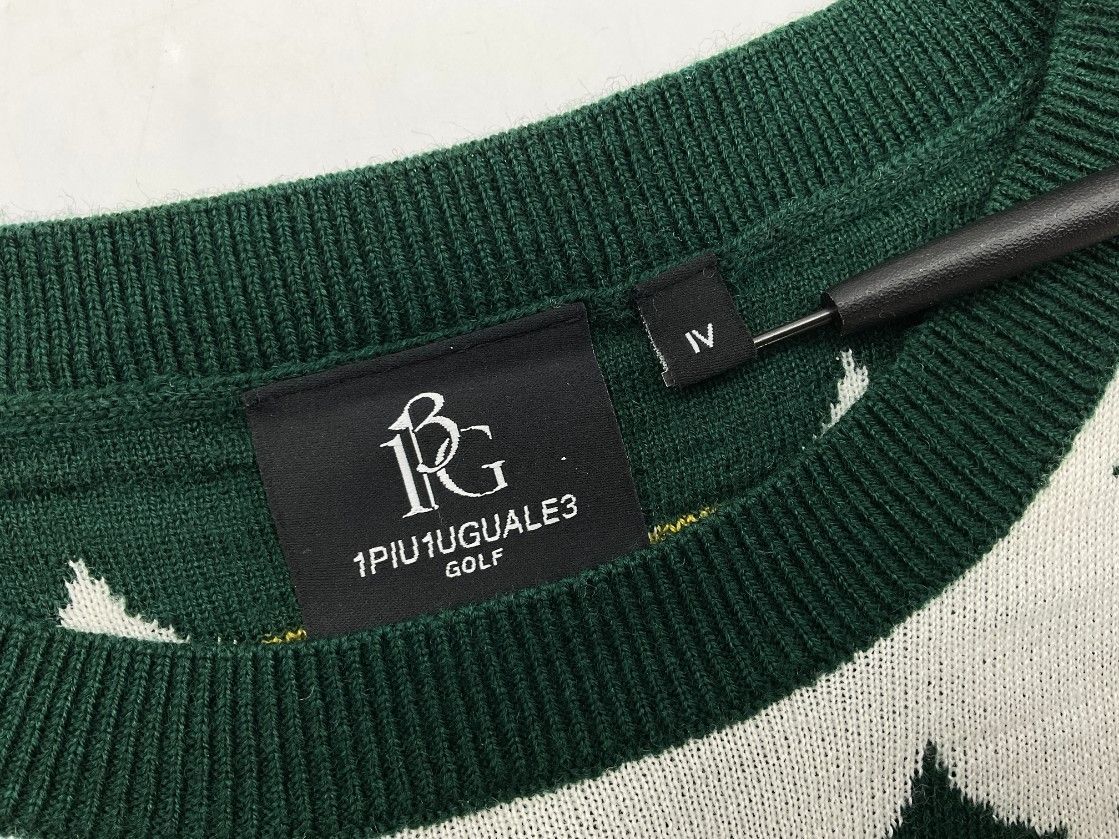 1PIU1UGUALE3 GOLF 総柄クルーネックニット ? グリーン×ホワイト