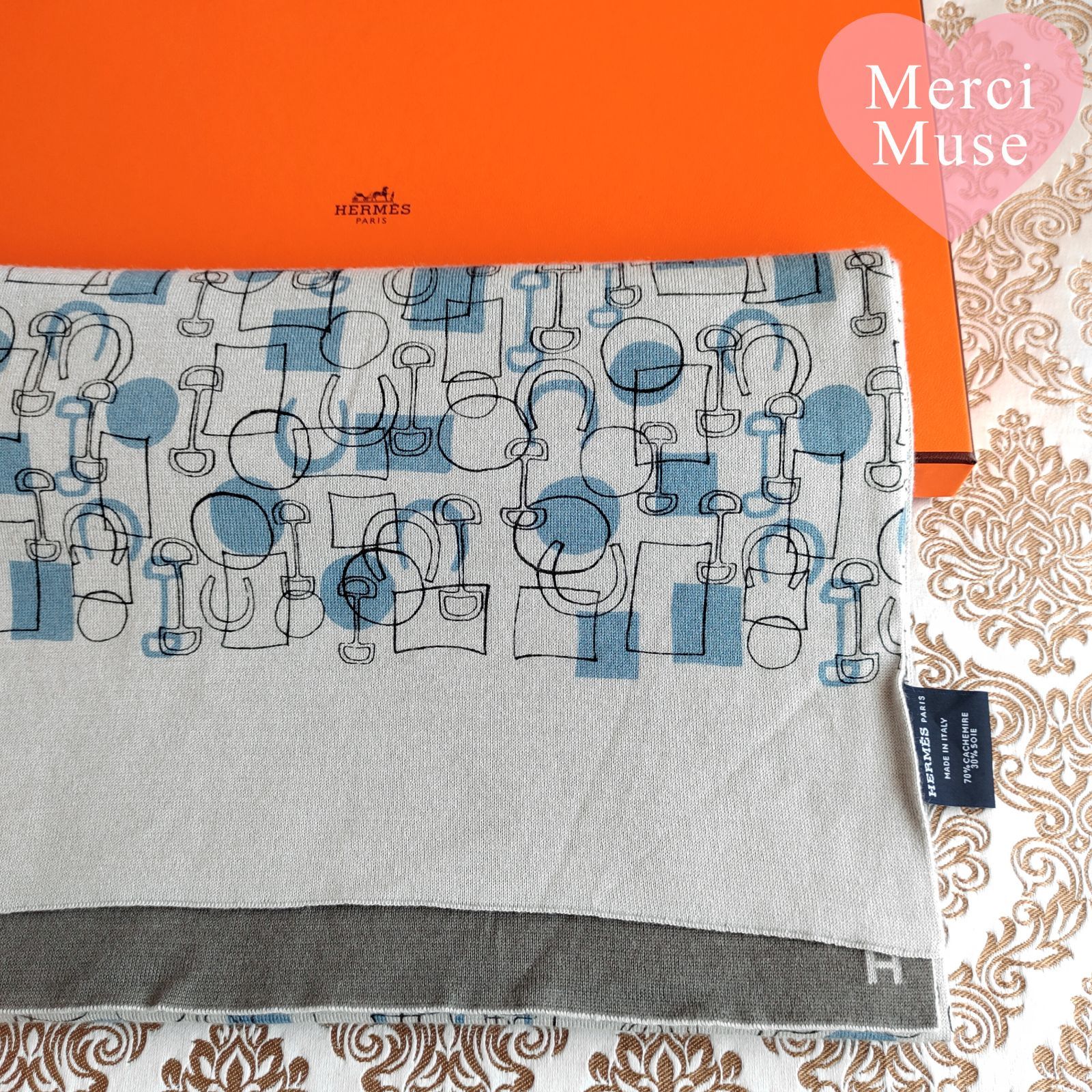 ❤お得なお品❤クリーニング済 Hマーク ホースピット柄 カシミヤシルク