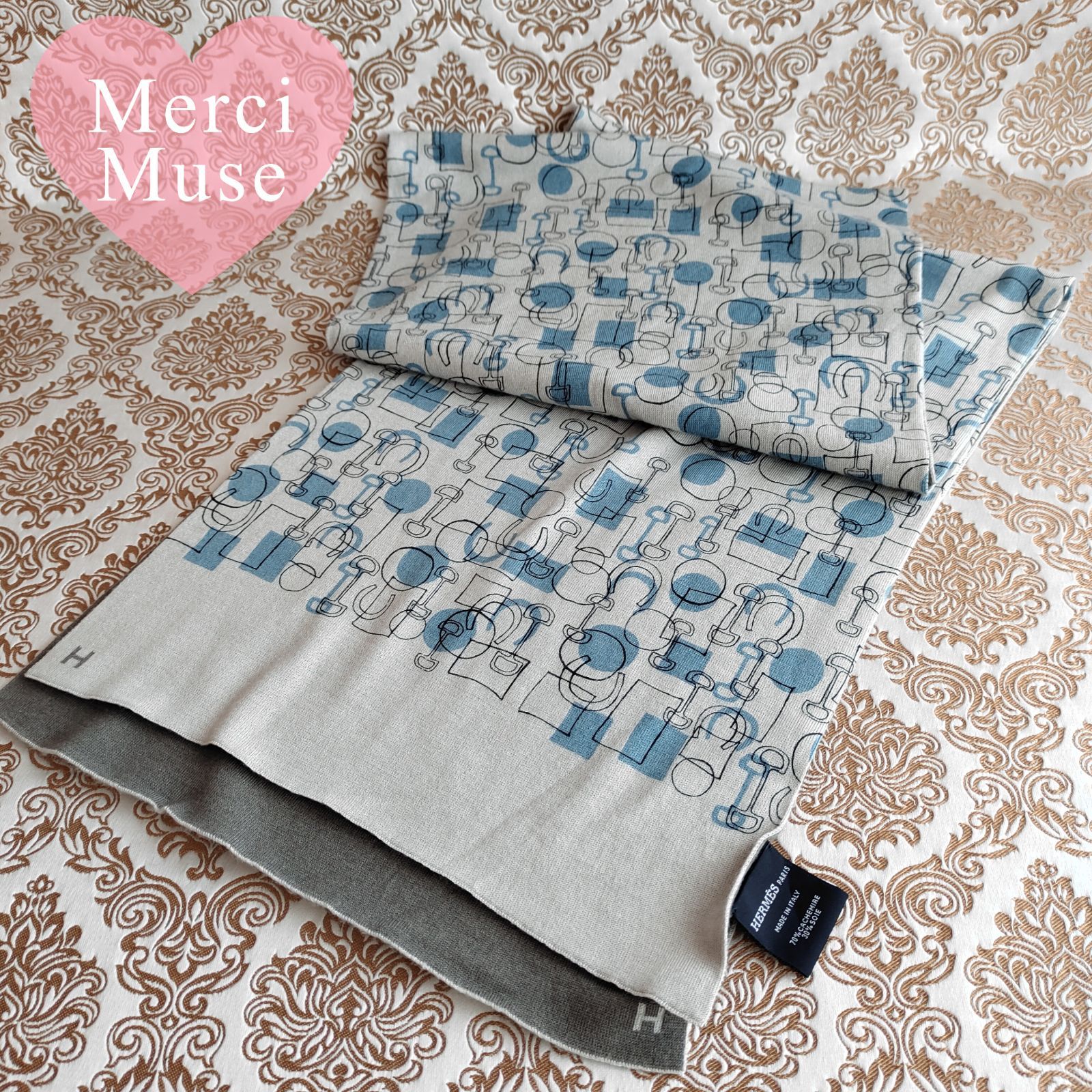 ❤お得なお品❤クリーニング済 Hマーク ホースピット柄 カシミヤシルク