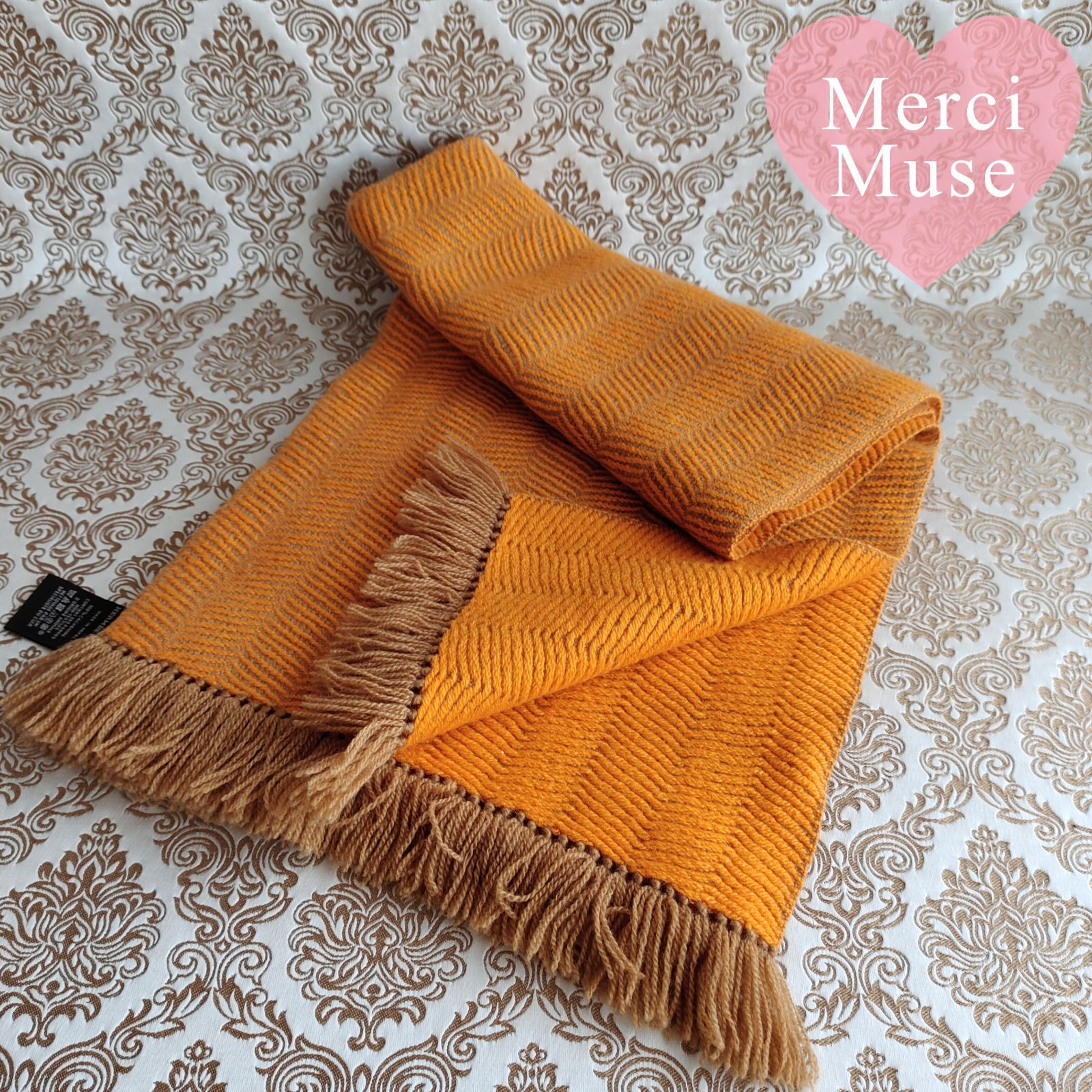 ❤お得なお品❤クリーニング済み カシミヤシルクマフラー ブラウン エルメス ❤お得なお品❤クリーニング済 カシミヤマフラー オレンジxブラウン