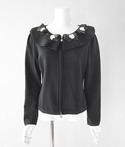 未使用 M'S GRACY ◇ リボンxフラワー クチュールニット 黒 サイズ40