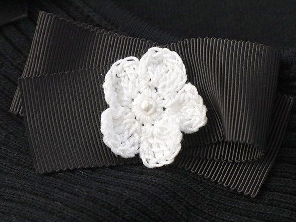 新品タグ付　M’S GRACY エムズグレイシー リボン ジップ カーディガン 未使用 M'S GRACY ◇ リボンxフラワー クチュールニット 黒 サイズ40