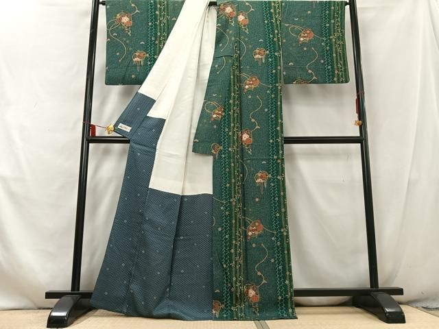 平和屋着物●上質な小紋　草花文　紺地　やまと誂製　正絹　逸品　CAAU2117yc 平和屋着物□上質な小紋 草花文 金彩 やまと誂製 正絹 逸品 AABD9213uw