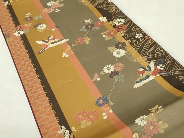 平和屋着物◎六通柄袋帯 唐織 花鳥文 金糸 正絹 逸品 DAAZ9164qp